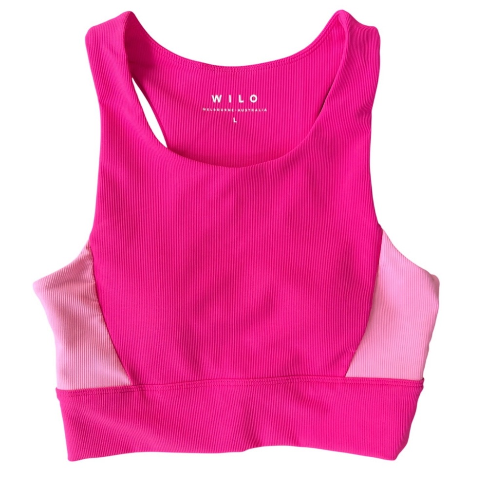 NWOT WILO Active Ribbed Longline Sports Bra Hot Pink Size Large